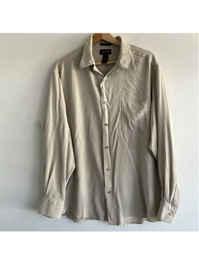 Men's axcess Beige 100% Silk Casual Button Down Shirt XL